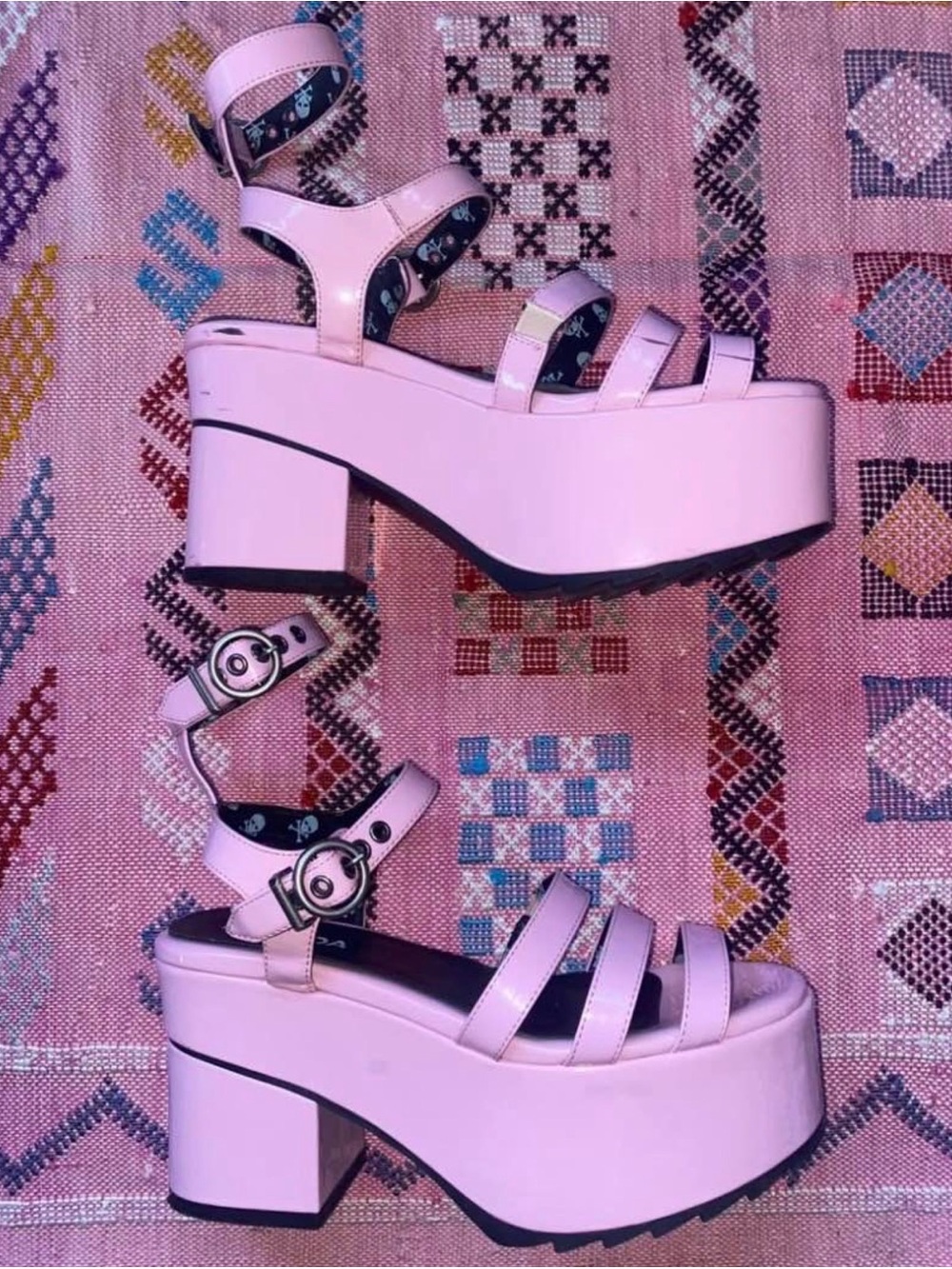 Chunky Platform Sandals in Pastel Pink with Ankle Buckle